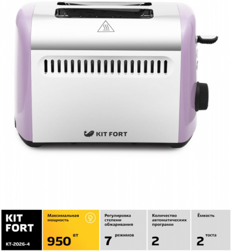 Тостер Kitfort КТ-2026-4 950Вт фиолетовый/серебристый фото 2