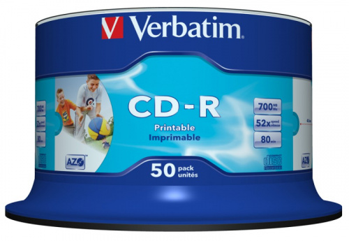 Диск CD-R Verbatim 700Mb 52x Cake Box (50шт) Printable (43438) фото 3