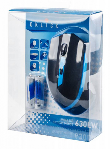 Мышь Оклик 630LW черный/голубой оптическая (1600dpi) беспроводная USB для ноутбука (6but) фото 5