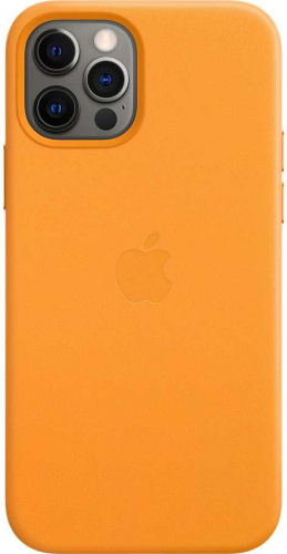 Чехол (клип-кейс) Apple для Apple iPhone 12/12 Pro Leather Case with MagSafe золотой апельсин (MHKC3ZE/A) фото 3