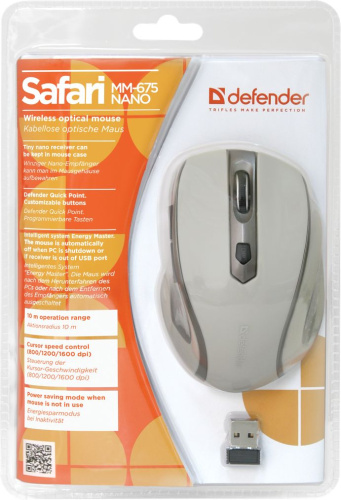 Мышь Defender Safari MM-675 Nano Sand бежевый оптическая (1600dpi) беспроводная USB (5but) фото 4