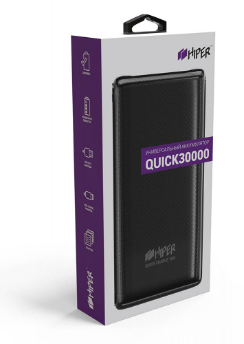 Мобильный аккумулятор Hiper Quick 30000 30000mAh 3A QC PD 2xUSB черный (QUICK 30000 BLACK) фото 2