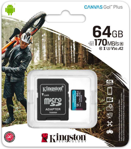 Флеш карта microSDXC 64GB Kingston SDCG3/64GB Canvas Go! Plus + adapter фото 3