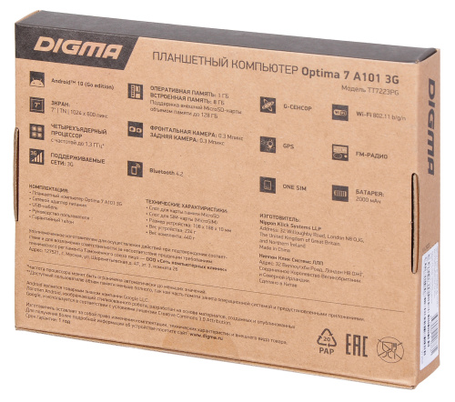 Планшет Digma Optima 7 A101 3G SC7731E (1.3) 4C RAM1Gb ROM8Gb 7" TN 1024x600 3G Android 10.0 Go черный 0.3Mpix 0.3Mpix BT GPS WiFi Touch microSD 128Gb minUSB 2000mAh фото 10