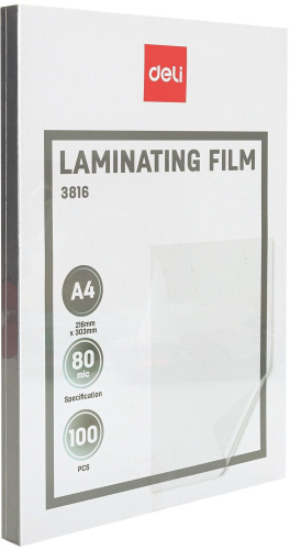 Пленка для ламинирования Deli 80мкм A4 (100шт) глянцевая 216x303мм E3816 фото 2
