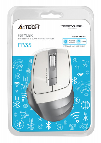 Мышь A4Tech Fstyler FB35 белый/серый оптическая (2000dpi) беспроводная BT/Radio USB для ноутбука (6but) фото 3