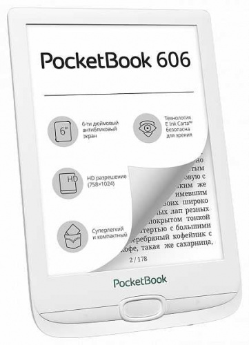 Электронная книга PocketBook 606 6" E-Ink Carta 1024x758 1Ghz 256Mb/8Gb/microSDHC белый фото 4