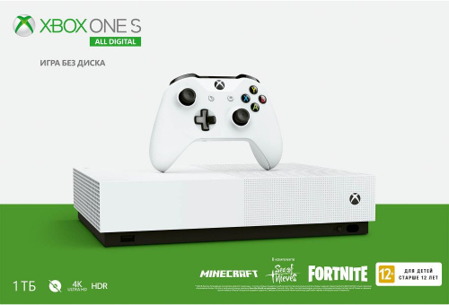 Игровая консоль Microsoft Xbox One S All-Digital Edition белый в комплекте: 3 игры: Minecraft, Sea of Thieves, Fortnite фото 2