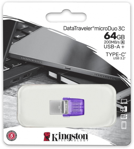Флеш Диск Kingston 64Gb DataTraveler microDuo 3C DTDUO3CG3/64GB USB3.0 фиолетовый фото 3