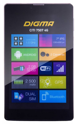Планшет Digma CITI 7507 4G SC9832 (1.5) 4C/RAM2Gb/ROM32Gb 7" IPS 1280x800/3G/4G/Android 7.0/черный/5Mpix/2Mpix/BT/GPS/WiFi/Touch/microSD 128Gb/minUSB/2500mAh фото 4