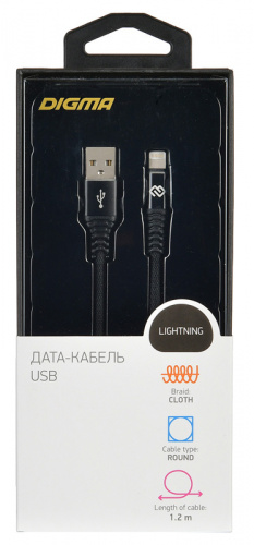 Кабель Digma LIGHT-1.2M-BLK USB (m)-Lightning (m) 1.2м черный фото 3