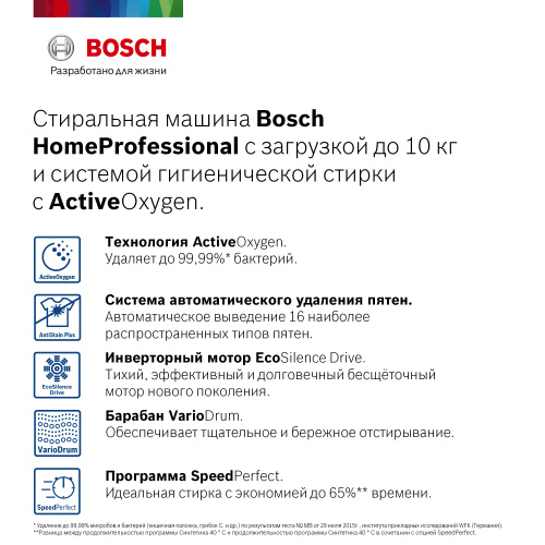 Стиральная машина Bosch HomeProfessional WAX32EH1OE класс: A-30% загр.фронтальная макс.:10кг белый фото 6