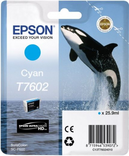 Картридж струйный Epson T7602 C13T76024010 голубой (2200стр.) (25.9мл) для Epson SureColor SC-P600