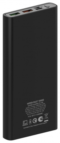 Мобильный аккумулятор Hiper Fast 10000 10000mAh 5A QC PD 2xUSB черный (FAST 10000 BLACK) фото 2