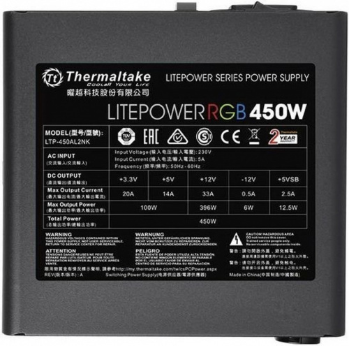 Блок питания Thermaltake ATX 450W Litepower RGB 450 (20+4pin) APFC PPFC 120mm fan color LED 4xSATA RTL фото 4