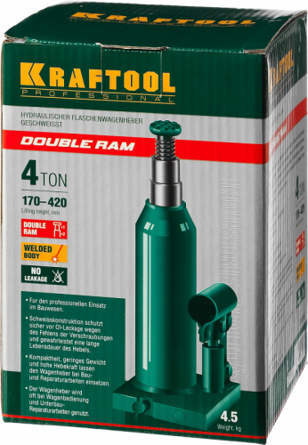 Домкрат Kraftool Double Ram 43463-4 бутылочный гидравлический зеленый фото 6