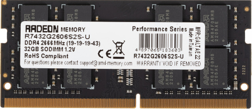 Память DDR4 32GB 2666MHz AMD R7432G2606S2S-U Radeon R7 Performance Series RTL PC4-21300 CL19 SO-DIMM 260-pin 1.2В Ret фото 3