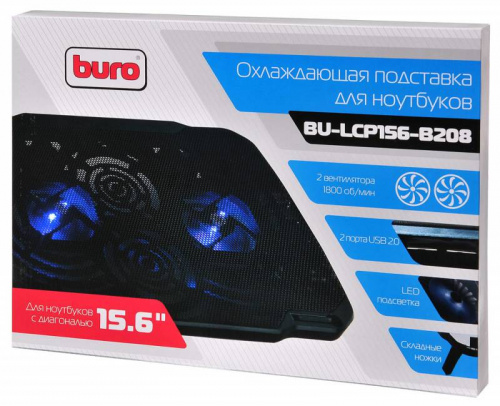 Подставка для ноутбука Buro BU-LCP156-B208 15.6"355x260x21мм 2xUSB 2x 80ммFAN 560г металлическая сетка/пластик черный фото 7