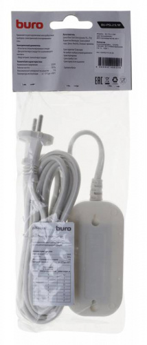 Сетевой удлинитель Buro BU-PSL2.5/W 5м (2 розетки) белый (пакет ПЭ) фото 5