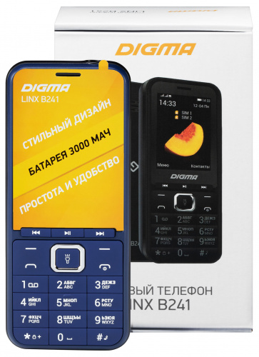 Мобильный телефон Digma LINX B241 32Mb темно-синий моноблок 2Sim 2.44" 240x320 0.08Mpix GSM900/1800 FM microSD max16Gb фото 2