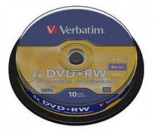 Диск DVD+RW Verbatim 4.7Gb 4x Cake Box (10шт) (43488)
