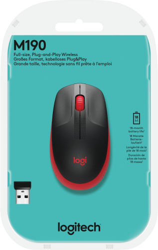 Мышь Logitech M190 красный/черный оптическая (1000dpi) беспроводная USB для ноутбука (2but) фото 6