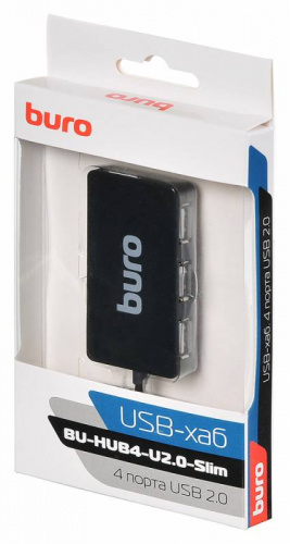 Разветвитель USB 2.0 Buro BU-HUB4-U2.0-Slim 4порт. черный фото 3