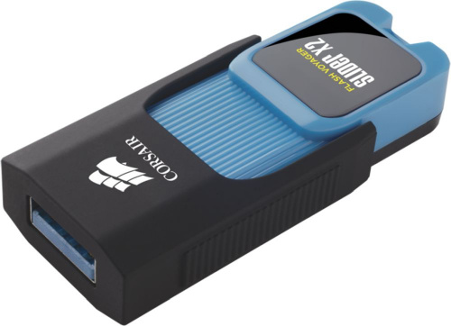 Флеш Диск Corsair 64Gb Voyager Slider X2 CMFSL3X2A-64GB USB3.0 черный/голубой фото 3