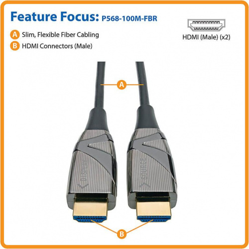 Кабель аудио-видео Tripplite HDMI (m)/HDMI (m) 100м. Позолоченные контакты черный (P568-100M-FBR) фото 3