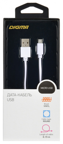 Кабель Digma MICROUSB-0.15M-WH USB (m)-micro USB (m) 0.15м белый фото 3