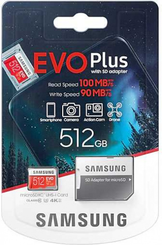 Флеш карта microSDXC 512Gb Class10 Samsung MB-MC512HA/RU EVO PLUS + adapter фото 4