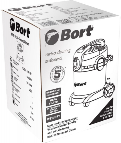 Строительный пылесос Bort BAX-1520-Smart Clean 1400Вт (уборка: сухая/влажная) серый фото 5