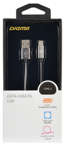 Кабель Digma TYPE-C-1.2M-BRAIDED-G USB (m)-USB Type-C (m) 1.2м черный фото 2