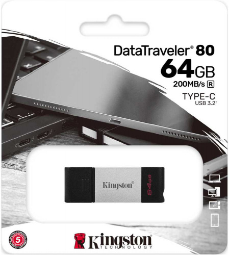 Флеш Диск Kingston 64Gb DataTraveler 80 Type-C DT80/64GB USB3.0 черный фото 5