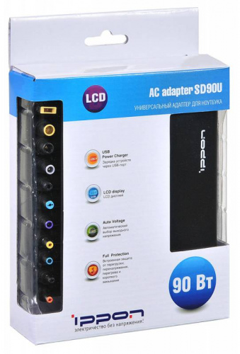 Блок питания Ippon SD90U автоматический 90W 15V-19.5V 11-connectors 4.5A 1xUSB 2.1A от бытовой электросети LСD индикатор фото 4