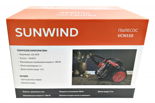 Пылесос SunWind VCN550 1800Вт красный/черный фото 2