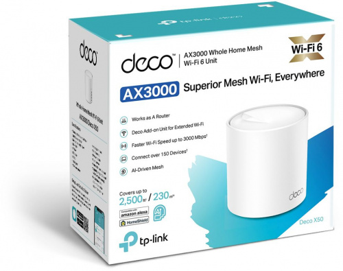 Бесшовный Mesh роутер TP-Link Deco X50(1-Pack) AX3000 10/100/1000BASE-TX белый (упак.:1шт) фото 5