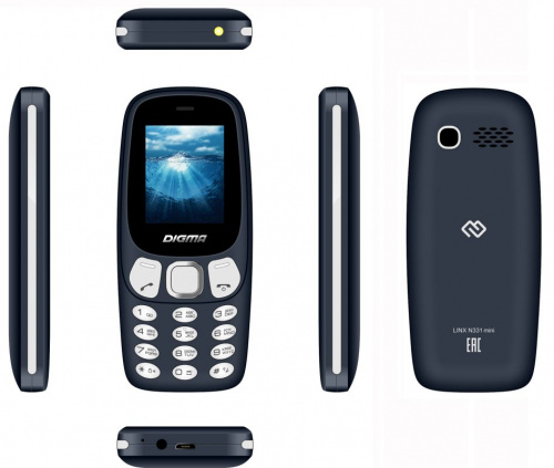 Мобильный телефон Digma N331 mini 2G Linx 32Mb темно-синий моноблок 2Sim 1.77" 128x160 GSM900/1800 FM microSD max16Gb фото 4