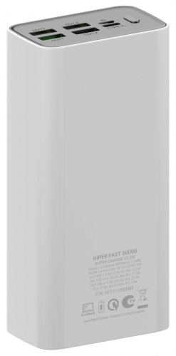Мобильный аккумулятор Hiper Fast 30000 30000mAh 5A QC PD 4xUSB белый (FAST 30000 WHITE) фото 5