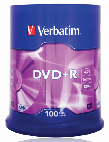 Диск DVD+R Verbatim 4.7Gb 16x Cake Box (100шт) (43551) фото 2