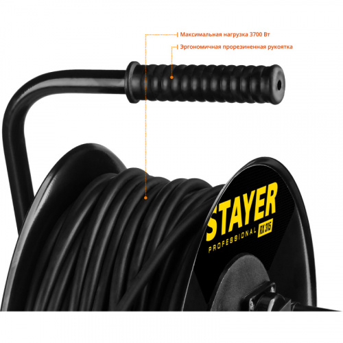 Удлинитель силовой Stayer 55077-50 3x1.5кв.мм 4розет. 50м КГ катушка черный фото 7