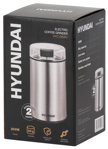 Кофемолка Hyundai HYC-G5261 200Вт сист.помол.:ротац.нож вместим.:60гр серебристый фото 2