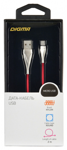 Кабель Digma USB A(m) micro USB B (m) 2м красный фото 4