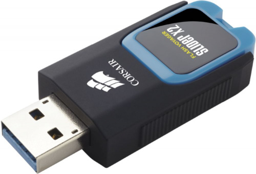 Флеш Диск Corsair 64Gb Voyager Slider X2 CMFSL3X2A-64GB USB3.0 черный/голубой фото 2