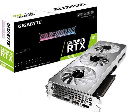 Видеокарта Gigabyte PCI-E 4.0 GV-N3060VISION OC-12GD 2.0 LHR NVIDIA GeForce RTX 3060 12288Mb 192 GDDR6 1837/15000 HDMIx2 DPx2 HDCP Ret фото 4