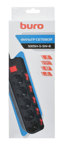 Сетевой фильтр Buro 500SH-5-SW-B 5м (5 розеток) черный (коробка) фото 4