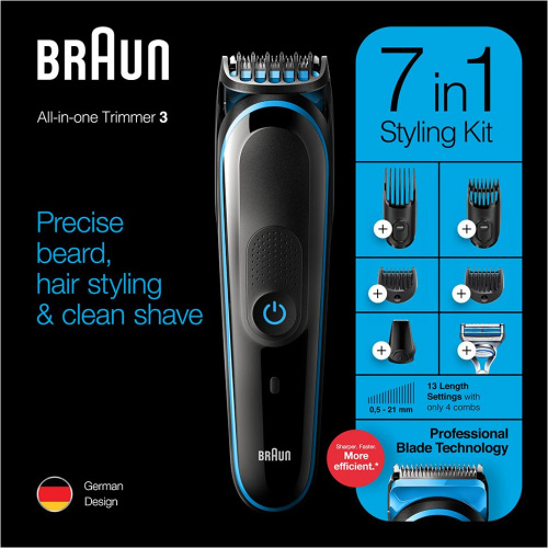 Триммер Braun MGK3242 + Бритва Gillette + 1 кас черный/синий (насадок в компл:5шт) фото 6