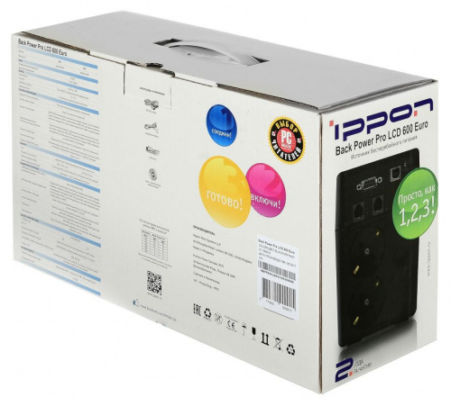 Источник бесперебойного питания Ippon Back Power Pro LCD 600 Euro 360Вт 600ВА черный фото 2