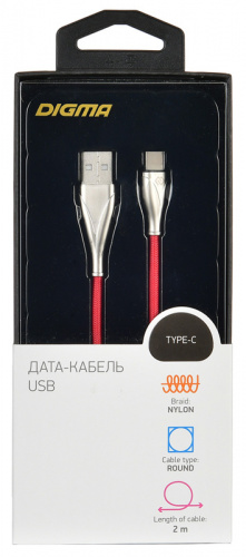 Кабель Digma USB A(m) USB Type-C (m) 2м красный фото 4