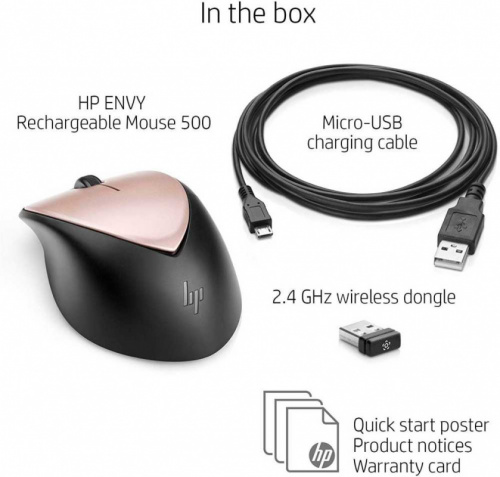 Мышь HP Envy Rechargeable 500 черный/розовое золото лазерная (1600dpi) беспроводная USB (3but) фото 4